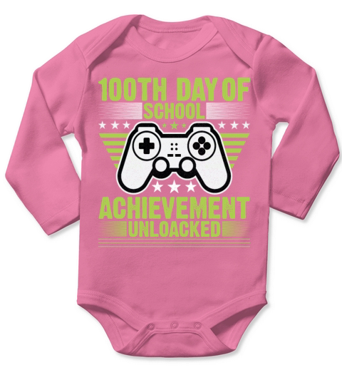 Happy 100th Day Of School Achievement UnlockedGame Long Sleeve Baby One-Piece