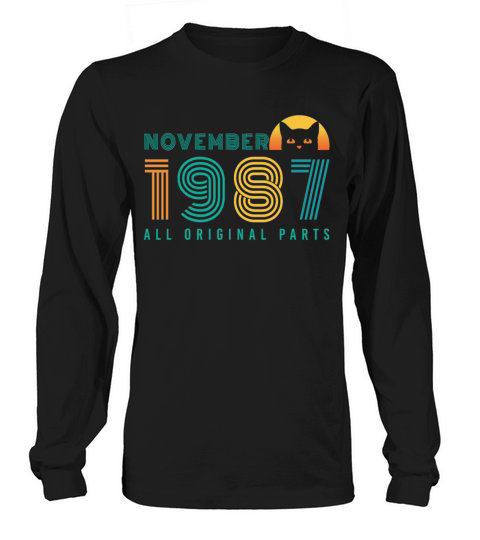 Born In November 1987 Cat Vintage Men's Long Sleeve
