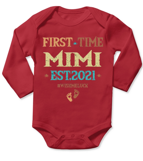 Vintage First Time Mimi EST 2021 Wish Me Luck New Baby Pregnancy Announcement Gift Long Sleeve Baby One-Piece