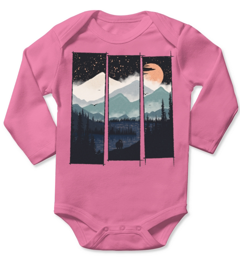 Mountains Moon Lake Long Sleeve Baby One-Piece