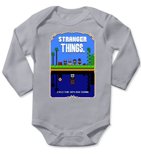 Stranger Things Mario Bros 2 Pixel Art Mashup T-Shirt Long Sleeve Baby One-Piece