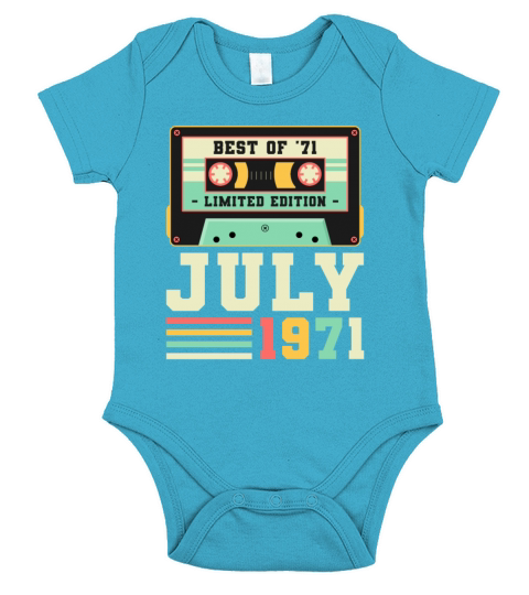 50th Birthday July Gift Vintage 1971 50 Years Short Sleeve Baby One-Piece