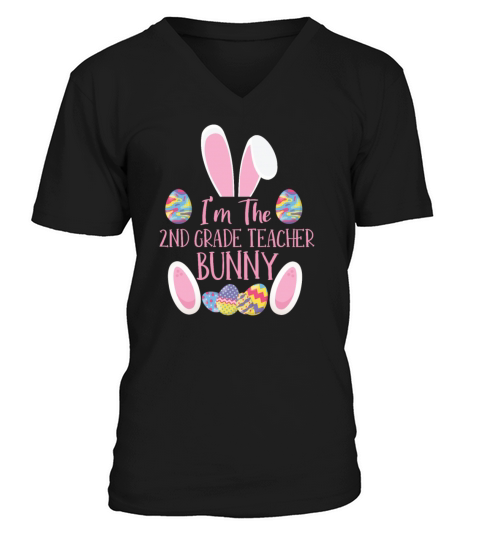 2nd Grade Teacher Bunny Rabbit Easter Day Easter V-Neck T-shirt