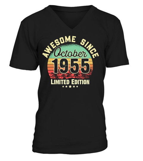 October 1955 66th Year Old Birthday Gift Retro Men's V-Neck T-shirt