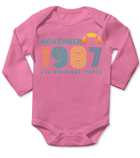 Born In November 1987 Cat Vintage Long Sleeve Baby One-Piece