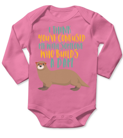 Funny Otter Cartoon Confused with Dam Beaver Long Sleeve Baby One-Piece
